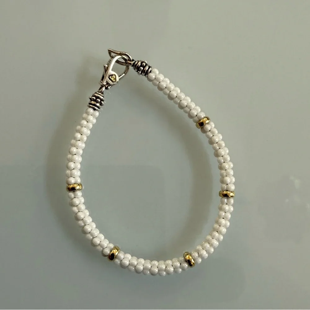 White Caviar Five Gold Station Ceramic Bracelet | 5mm from Lagos Size M(7) - Picture 9 of 11